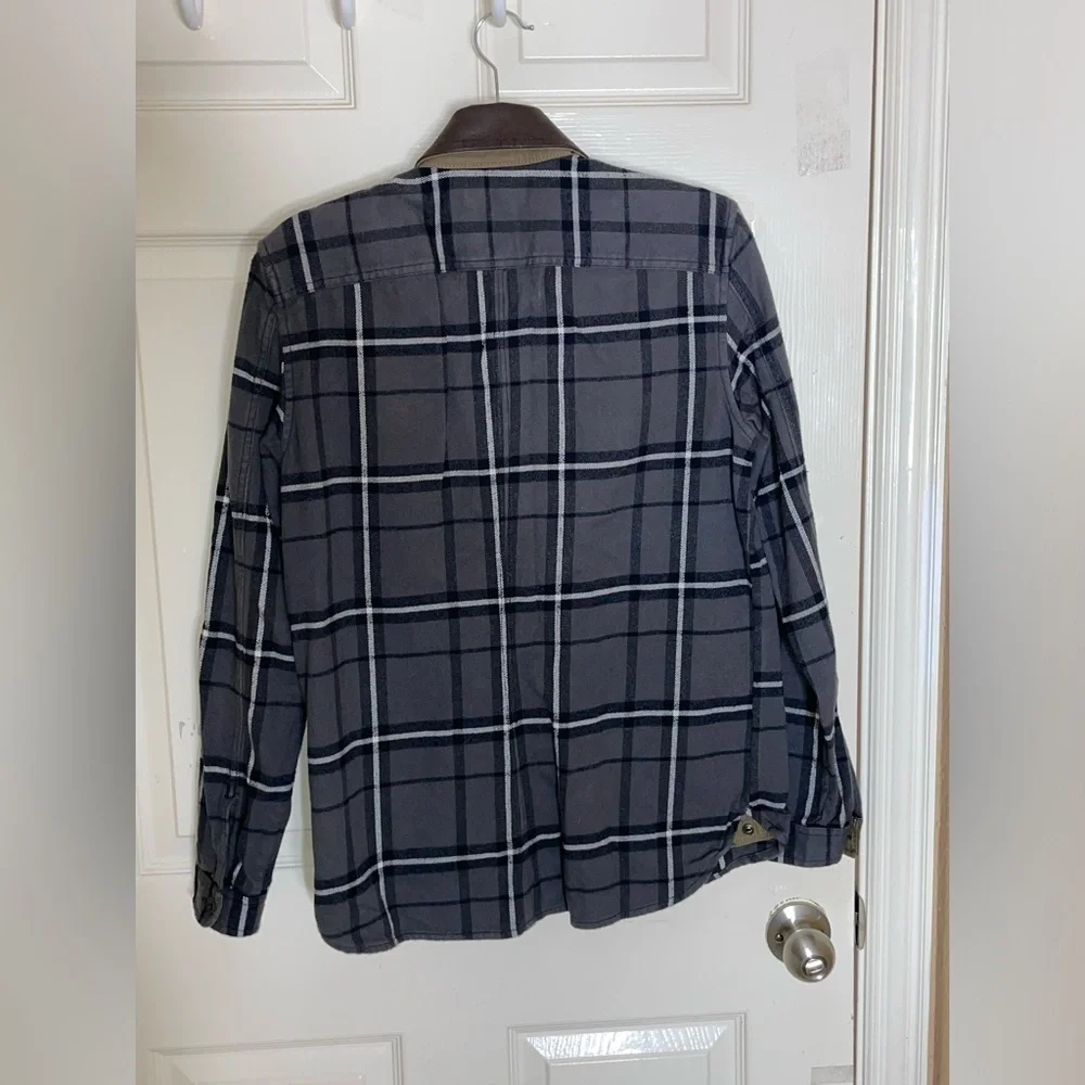 Diesel Chore Shirt Jacket Overshirt Flannel Check Leather Collar Small Mens‌‌‌‌ - Picture 8 of 13